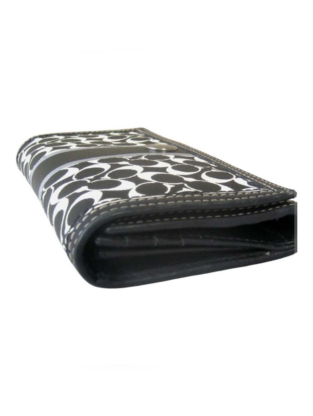 Coach Chealsea Black & Ivory Signature Stripe Continental Wallet EUC No Callouts - Picture 4 of 7
